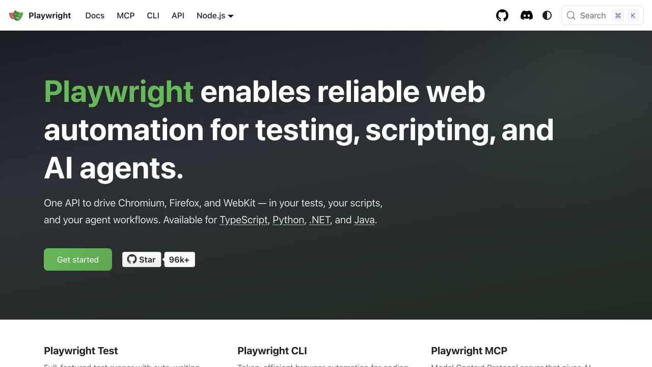 Playwright homepage, captured September 25, 2026