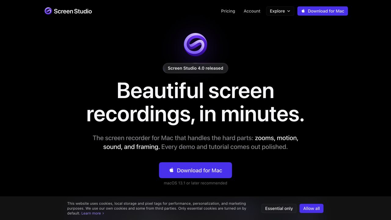 Screen Studio website, captured October 4, 2026